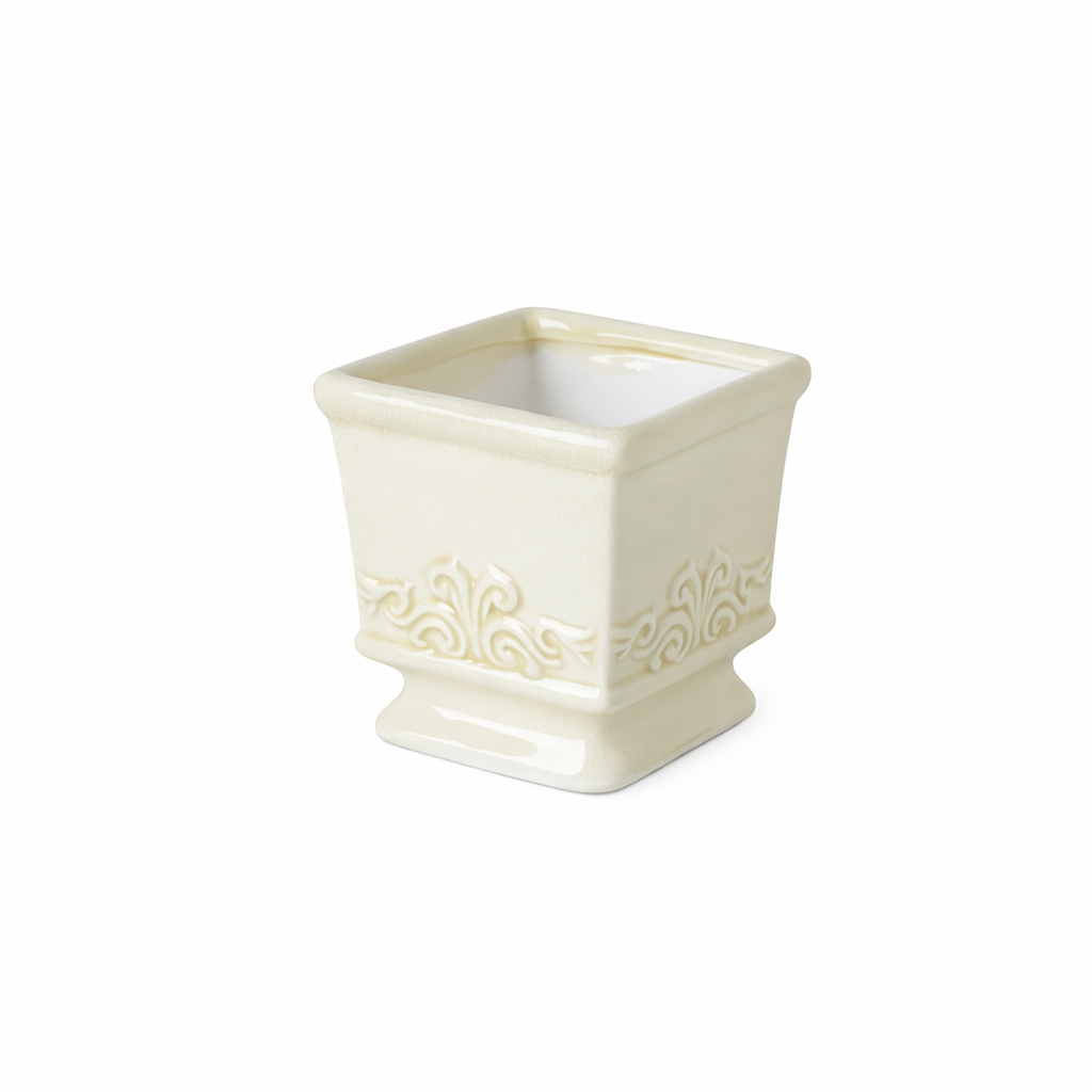 Vintage Ceramic Planter - Square Ceramic Pot with Integrated Drainage for Indoor Plants 9