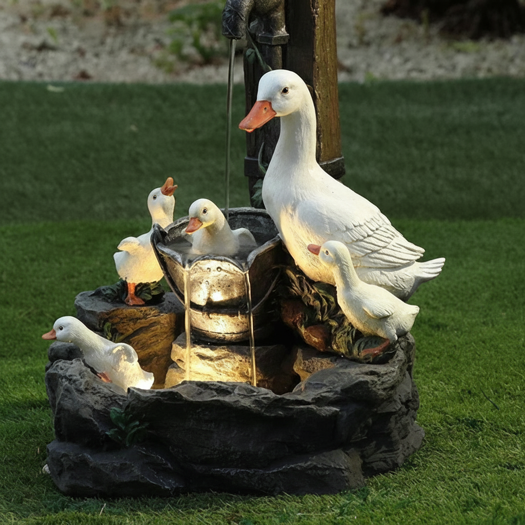 Charming Duck and Squirrel Garden Figurine - Whimsical Outdoor Garden Statue 1