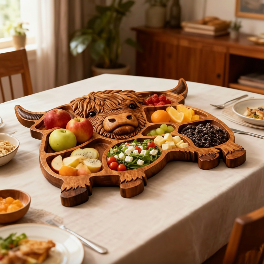 Farmhouse Feast - Handcrafted Cow-Shaped Wooden Charcuterie Board 1