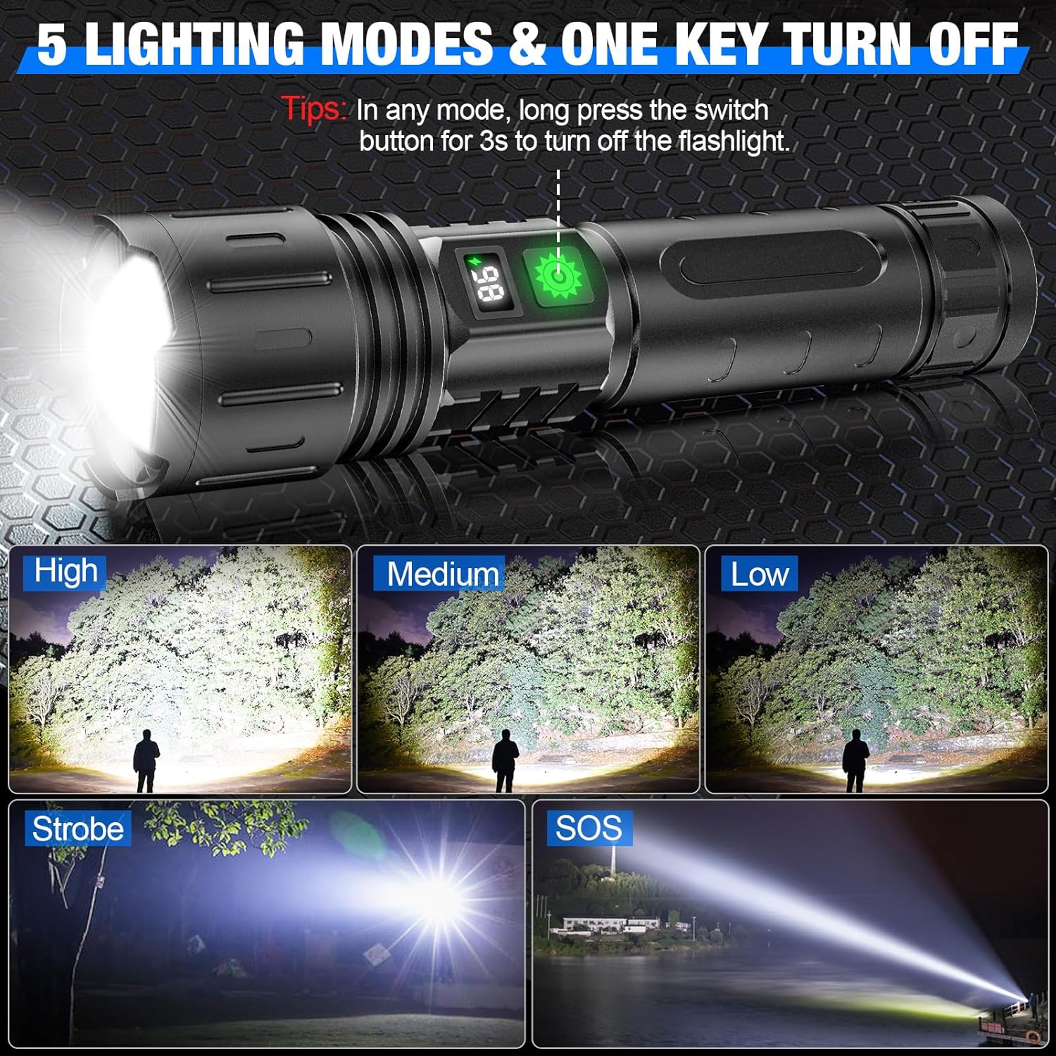 LUMINA TORCH - High-Output Tactical Flashlight with Rechargeable Battery & Power Bank Function 3