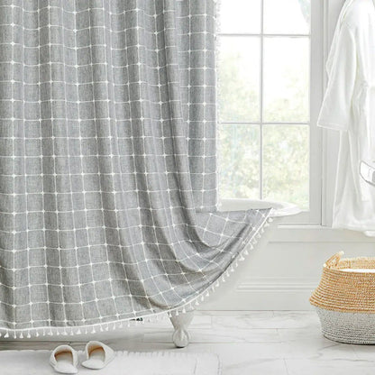 Linen Shower Curtain with Tassels - Waterproof 360° Coverage for Stylish Bathrooms 1