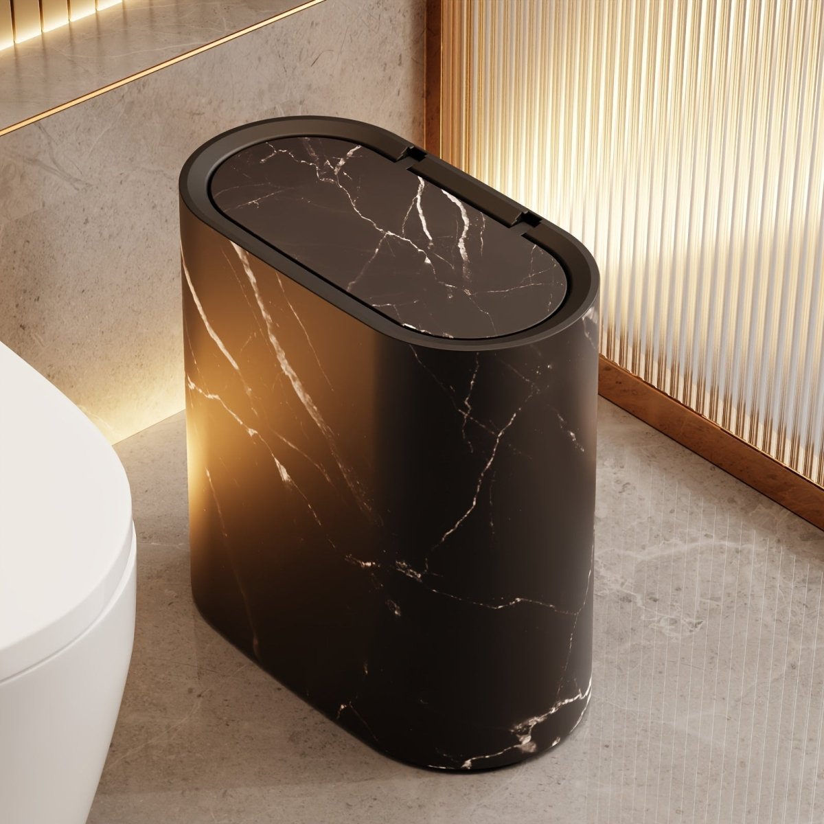 MARBLEX - Elegant Oval Marble-Pattern Waste Bin for Modern Interiors 5