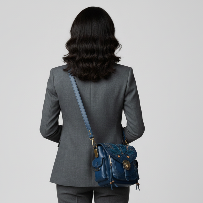 Retro Embroidered Leather Messenger Bag