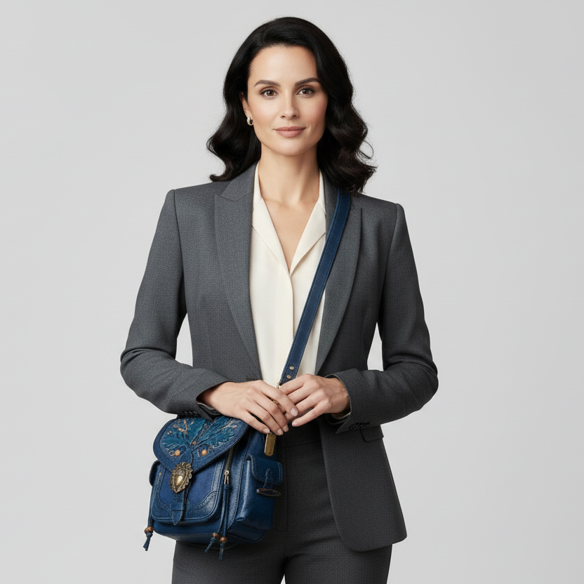 Retro Embroidered Leather Messenger Bag