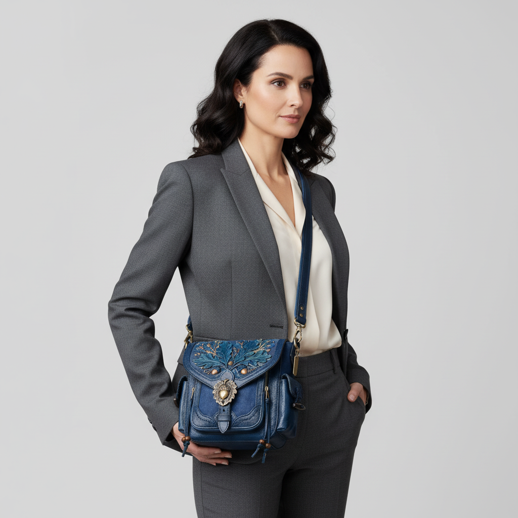 Retro Embroidered Leather Messenger Bag