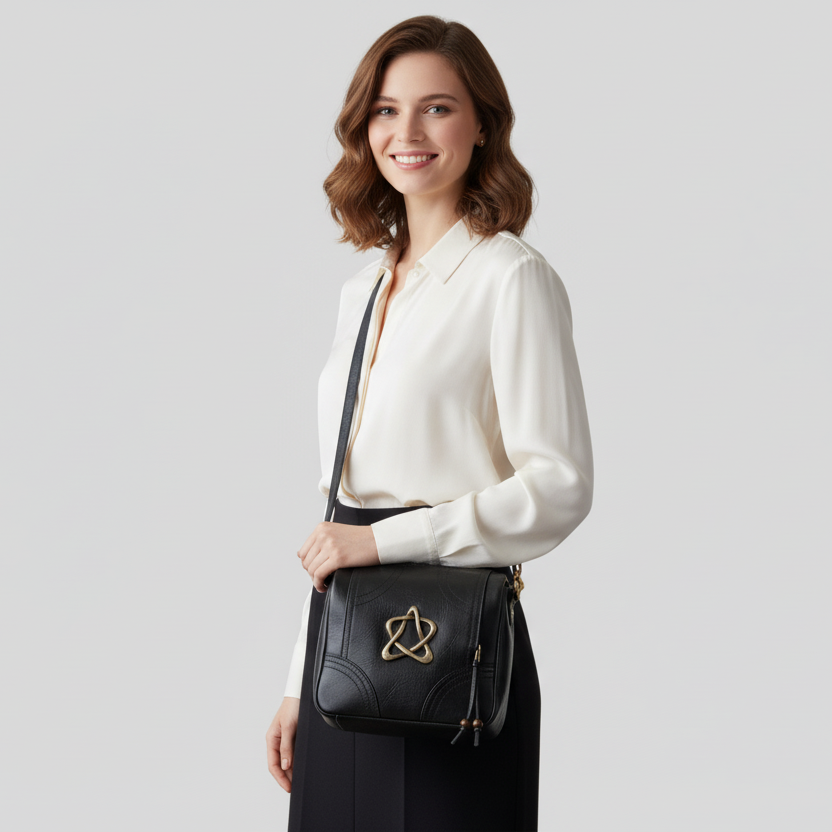 Classic Leather Star Emblem Crossbody Bag