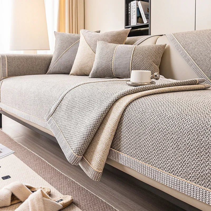 COMFYCOVER – Non-Slip Cotton Linen Sofa Throw Blanket for All-Season Comfort