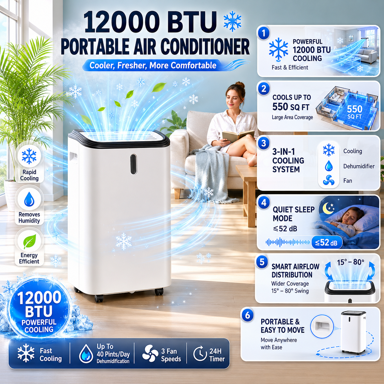 CLIMAFLOW – Portable Air Conditioner with Cooling and Dehumidifying Function