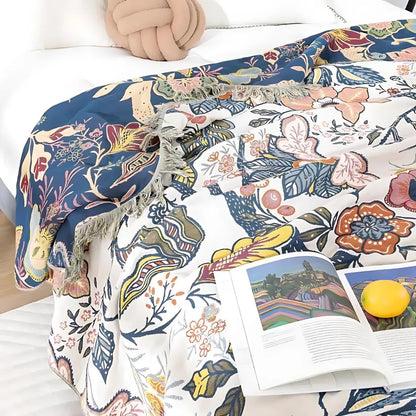 Floravista Reversible Cotton Throw Blanket - Soft Floral Design for Cozy Living