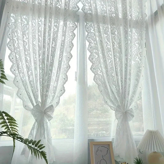 LACEGRACE – French Country Style Lace Curtain with Beaded Phoenix Tail Detail