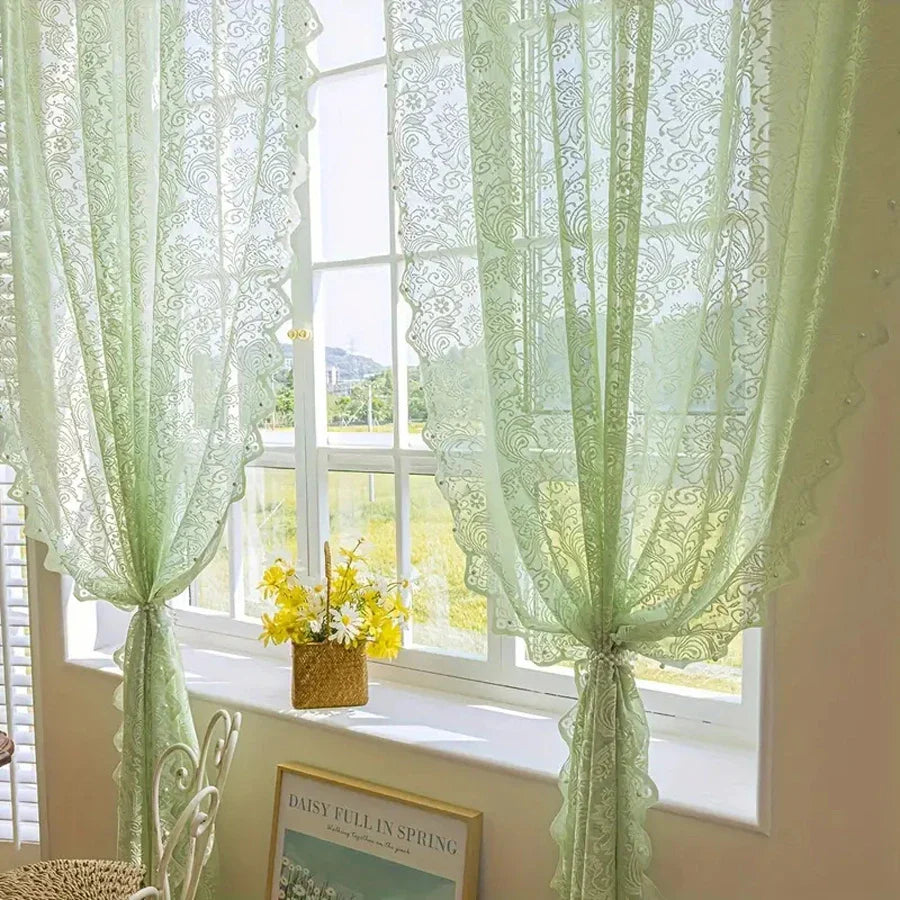 LACEGRACE – French Country Style Lace Curtain with Beaded Phoenix Tail Detail