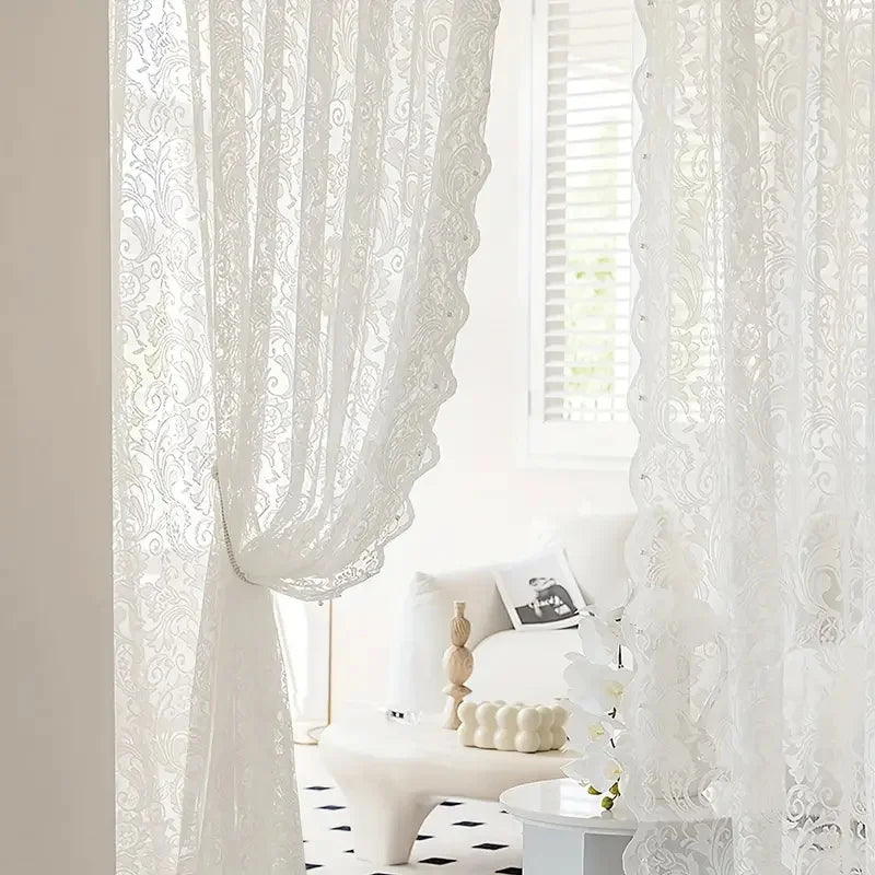 LACEGRACE – French Country Style Lace Curtain with Beaded Phoenix Tail Detail