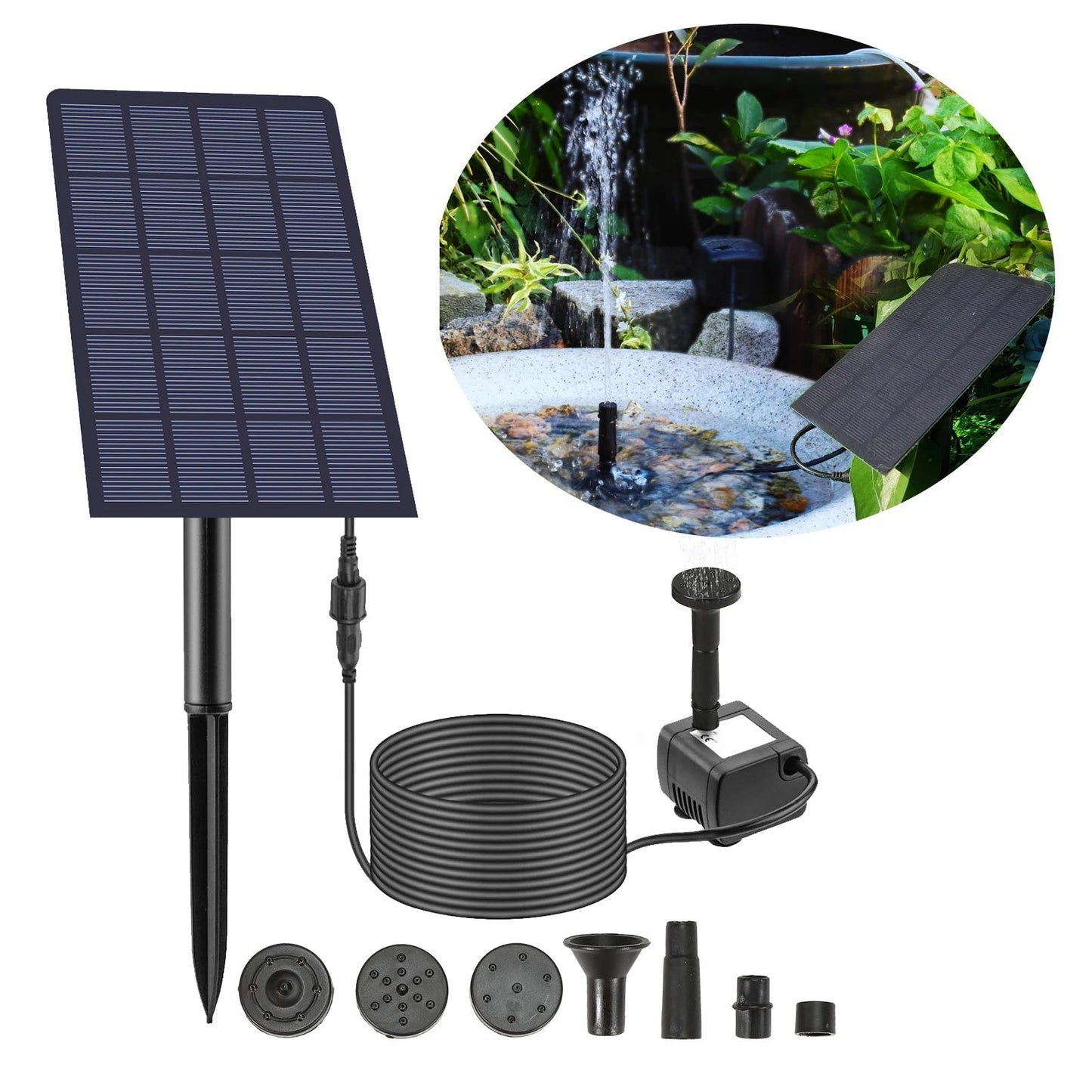 SOLAQUA - 6-in-1 Solar Fountain with 4 Interchangeable Nozzles for Garden & Pond 0