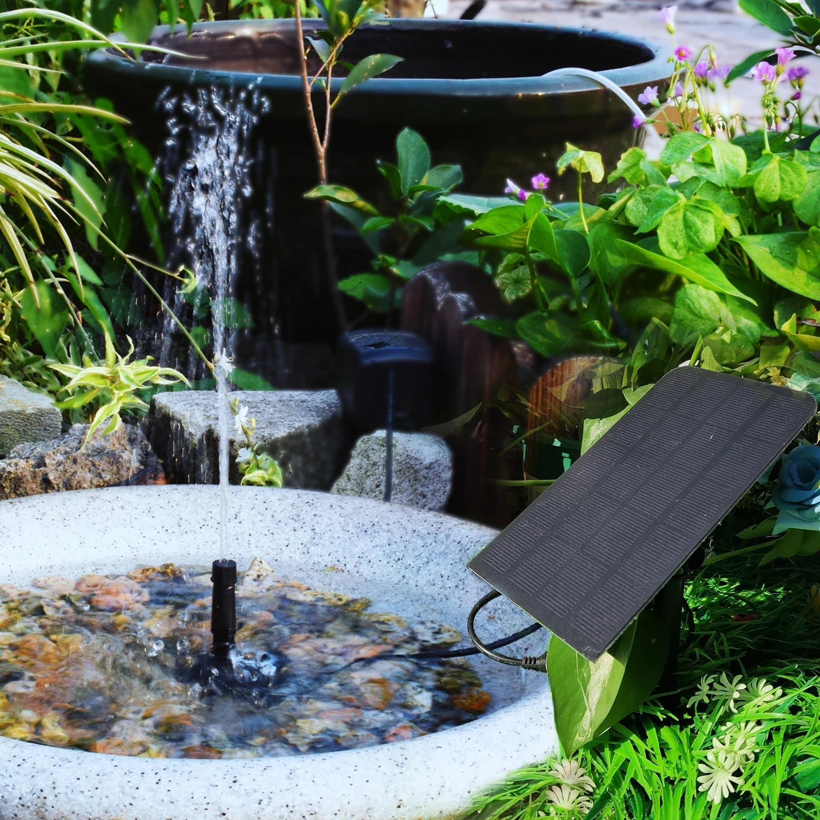 SOLAQUA - 6-in-1 Solar Fountain with 4 Interchangeable Nozzles for Garden & Pond 3
