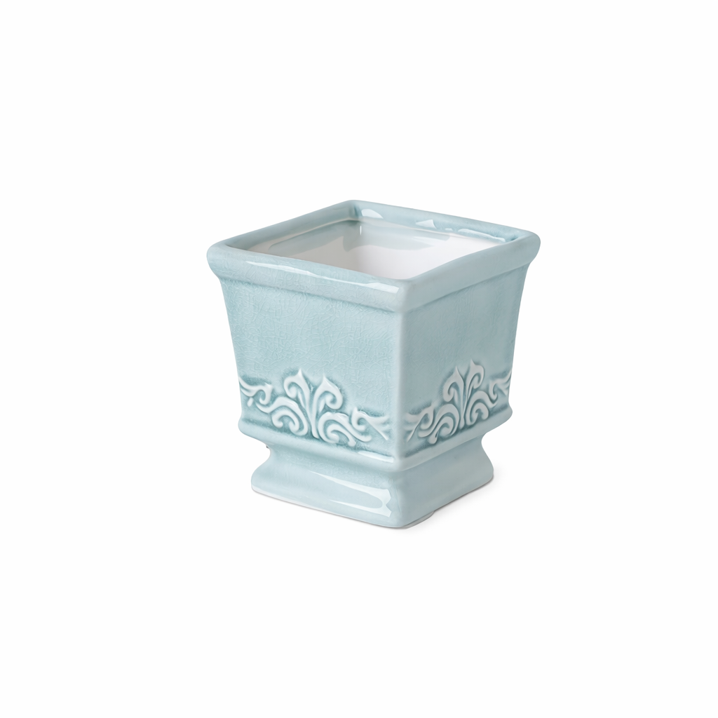 Vintage Ceramic Planter - Square Ceramic Pot with Integrated Drainage for Indoor Plants 0