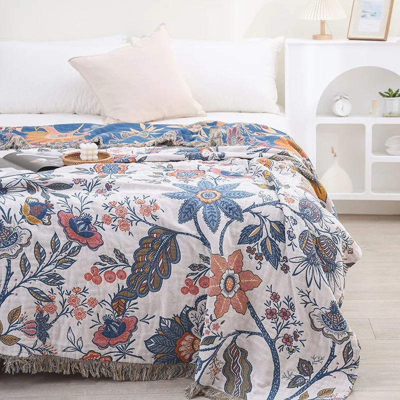 WILDFLORA – Rustic Botanical Blanket for Cozy Living Room Decor